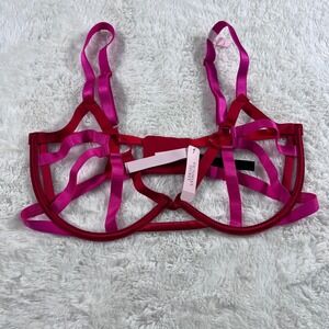 Victoria's Secret Very Sexy Strappy Cage Shelf Bra Pink Red Satin Size M-DD NEW